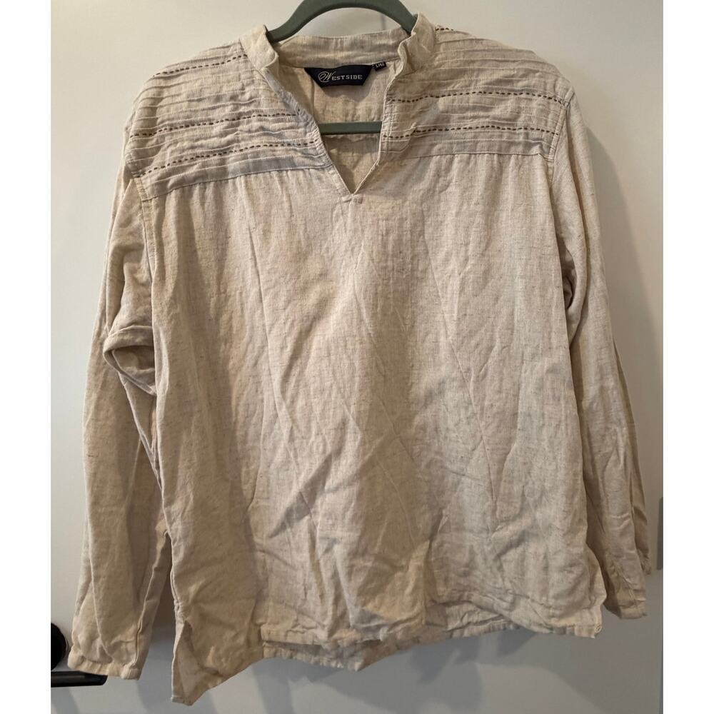 100% Cotton Kurta Natural Fiber L/42 Boho Long Sleeve Beige Ivory Casual